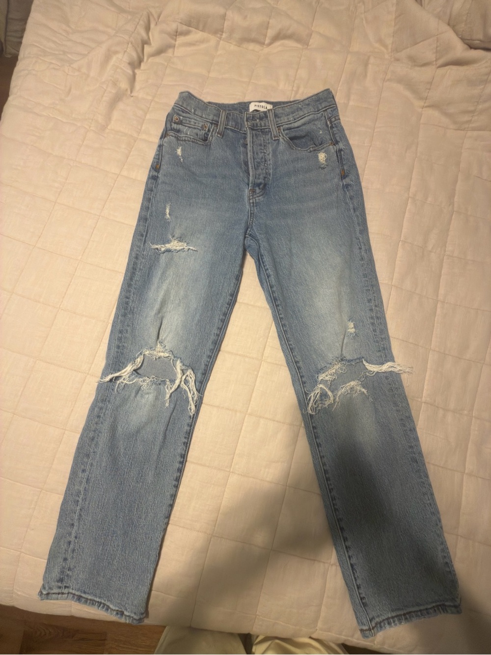 pistola Light Blue Distressed Straight-Leg Jeans